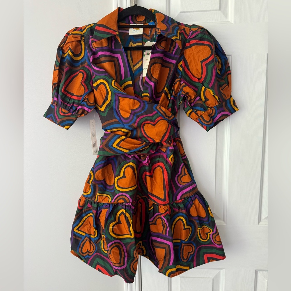 Farm Rio Heart Print Front-Bow Mini Dress - Picture 12 of 12